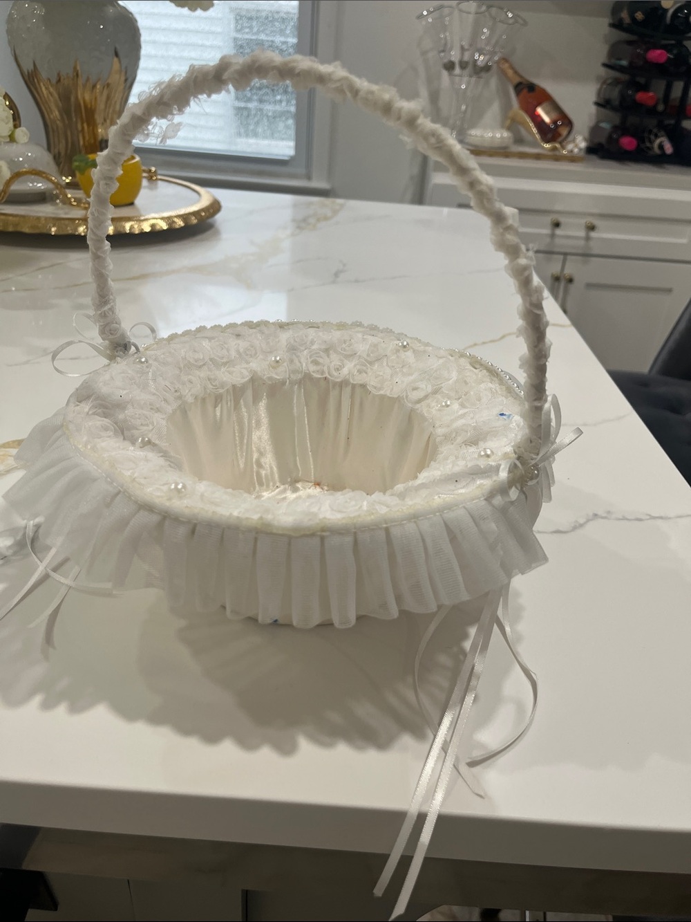 Elegant White Wedding Flower Girl Basket by